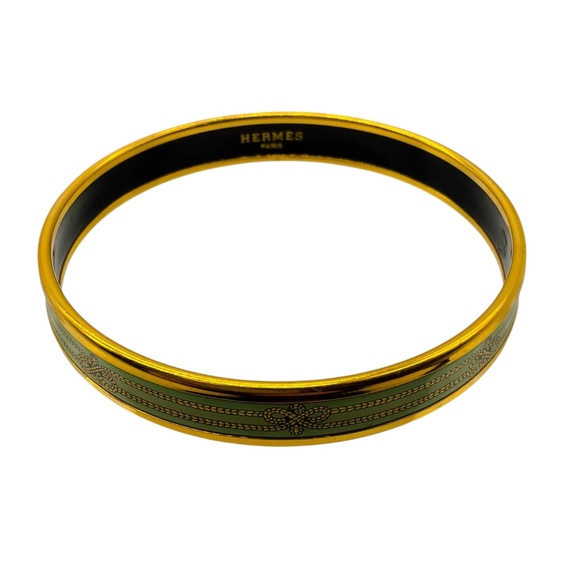 HERMES LIGHT GREEN NARROW PRINTED ROPE ENAMEL BRACELET - Picture 6 of 8